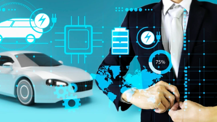 image of EV and man