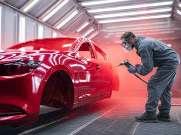 man spray painting auto