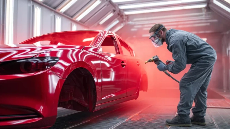 man spray painting auto