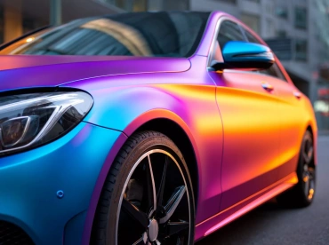 a multi-clolored automobile