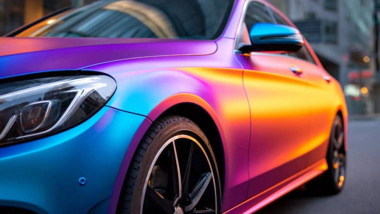 a multi-clolored automobile