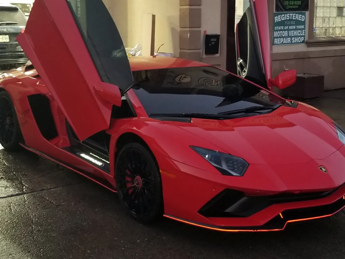 Red Lamborghini Aventador S at First Class Collision in Westbury